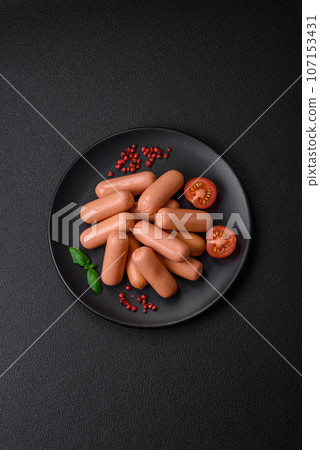 Delicious fresh vegetarian sausage or sausage made from vegetable protein tofu or seitan 107153431