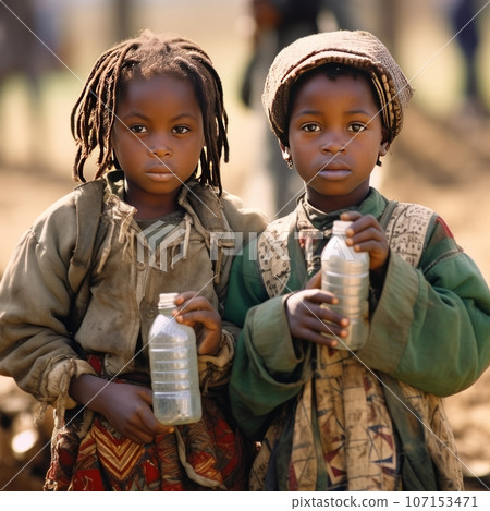 African American boy and girl standing together, smiling 107153471