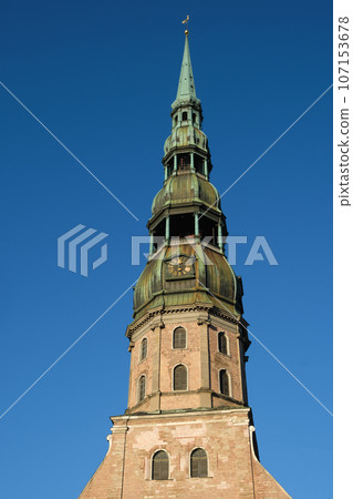 Old ancient Saint Peters Church, Riga, Latvia. Old ancient Saint Peters Church, Riga, Latvia. 107153678
