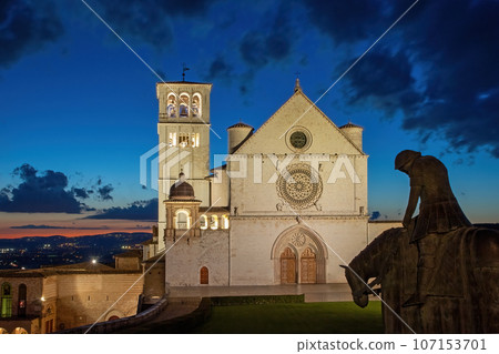 Night photo of the Basilica of St. Francis. Assisi. Umbria. Italy. Night photo of the Basilica of St. Francis. Assisi. Umbria. Italy. 107153701
