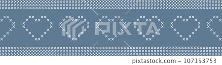 Cross stitch or knitting seamless border with hearts, vector Cross stitch or knitting seamless border with hearts, vector 107153753