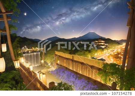 Starry sky seen from a hill - Generative AI 107154278