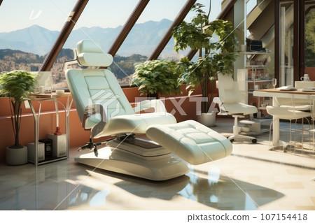 Operating table of the future. Hospital interior, medicine furniture. Generative AI 107154418