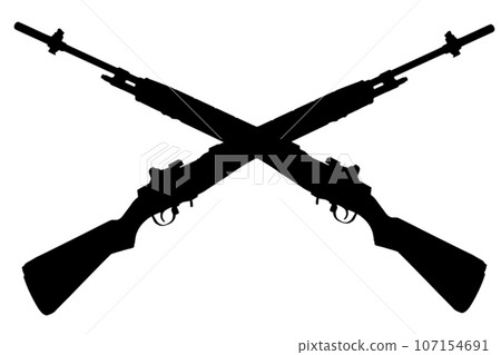 Rifle crossed emblem. Crossed Rifles black silhouette. Rifle crossed emblem. Crossed Rifles black silhouette. 107154691