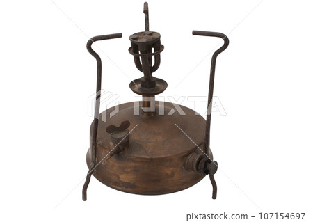 Retro vintage bronze primus stove isolated on white. 107154697