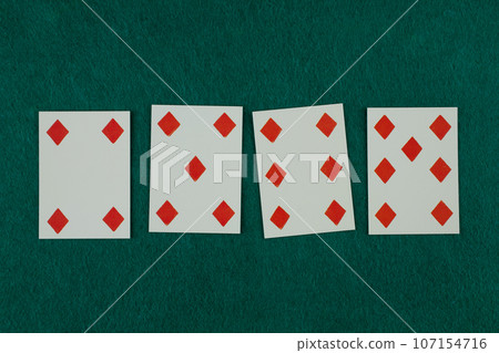 Old west era playing card on gambling table. 4,5,6,7 diamonds Old west era playing card on gambling table. 4,5,6,7 diamonds 107154716