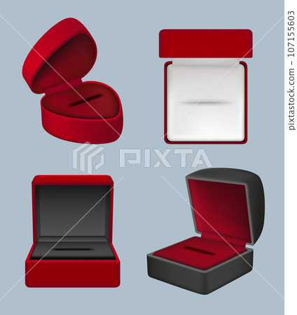 .Jewelry box. Luxury rings and bracelet present containers decent vector jewelry packages 107155603
