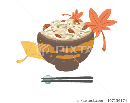 秋天的味道-簡單的手繪風格秋葉和章魚燒米飯插畫 107156174