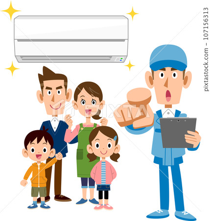 Male worker pointing at air conditioner and family 107156313