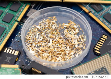 Recycling image of recovering gold (precious metals) from electronic device boards, parts, etc. 107156442