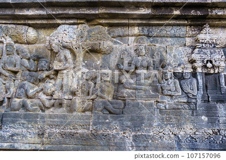 Relief on the wall of Borobudur Temple (Java, Indonesia) Relief on the wall of Borobudur Temple (Java, Indonesia) 107157096