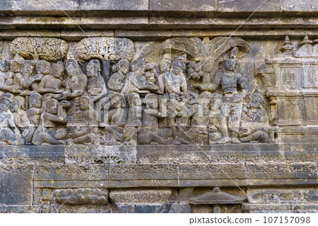 Relief on the wall of Borobudur Temple (Java, Indonesia) Relief on the wall of Borobudur Temple (Java, Indonesia) 107157098