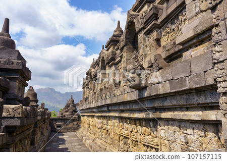Corridor wall of Borobudur temple (Java, Indonesia) 107157115