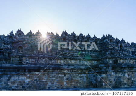 Borobudur temple in the evening (Java, Indonesia) 107157150