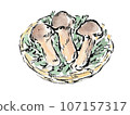 Autumn taste matsutake mushrooms painted in watercolor 107157317