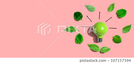 Light bulbs with green leaves 107157394