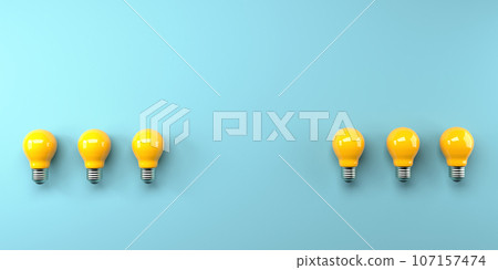 Idea light bulbs - flat lay - 3D Idea light bulbs - flat lay - 3D 107157474