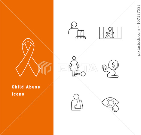 Child abuse prevention line icon set 107157555