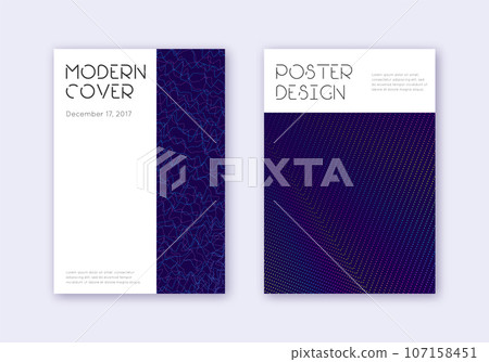 Minimal cover design template set. Rainbow abstract lines on dark blue background. Dazzling cover design. Quaint catalog, poster, book template etc. 107158451
