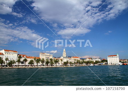 Split, a world cultural heritage site in Croatia, a port city on the Adriatic Sea, Diocletian's Palace and the cityscape across the sea Split, a world cultural heritage site in Croatia, a port city on the Adriatic Sea, Diocletian's Palace and the cityscape across the sea 107158700