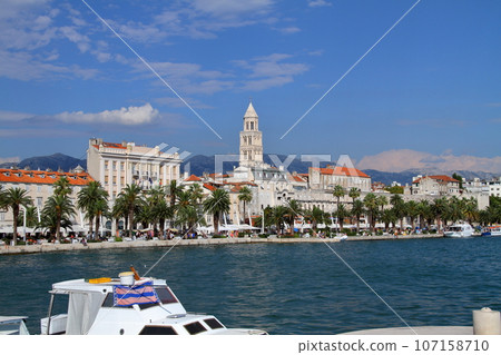 Split, a world cultural heritage site in Croatia, a port city on the Adriatic Sea, Diocletian's Palace and the cityscape across the sea Split, a world cultural heritage site in Croatia, a port city on the Adriatic Sea, Diocletian's Palace and the cityscape across the sea 107158710