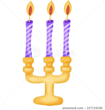 迷人的萬聖節燭台配有 3 支紫色蠟燭金色水彩風格 107159588