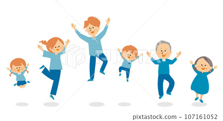 一家三戶人家跳躍插畫套裝素材 107161052