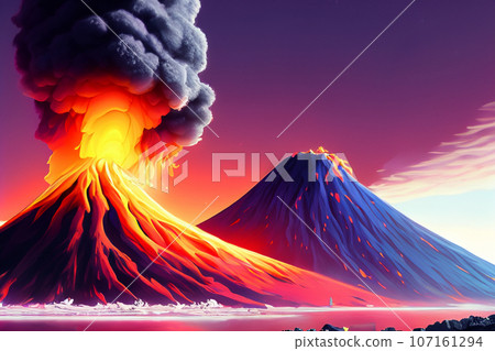 Volcanic illustration erupting 107161294
