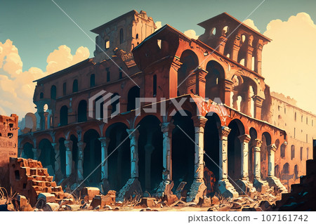 Illustration of ruins of an ancient city in ruins 107161742