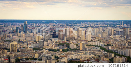 Aerial view over the large city of Paris France 107161814