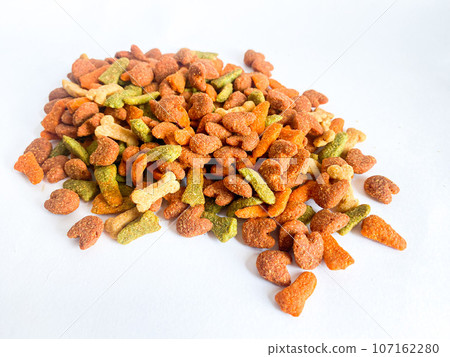 Dog food ready to eat on the white  background 107162280