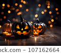 Halloween decorations background. Pumpkins on a dark background. Holiday Halloween 107162664