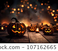Halloween decorations background. Pumpkins on a dark background. Holiday Halloween 107162665
