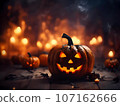 Halloween decorations background. Pumpkins on a dark background. Holiday Halloween 107162666