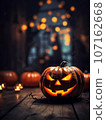 Halloween decorations background. Pumpkins on a dark background. Holiday Halloween 107162668