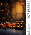 Halloween decorations background. Pumpkins on a dark background. Holiday Halloween 107162669