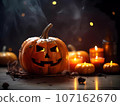 Halloween decorations background. Pumpkins on a dark background. Holiday Halloween 107162670