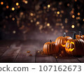 Halloween decorations background. Pumpkins on a dark background. Holiday Halloween 107162673