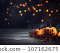 Halloween decorations background. Pumpkins on a dark background. Holiday Halloween 107162675