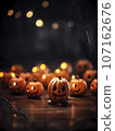 Halloween decorations background. Pumpkins on a dark background. Holiday Halloween 107162676