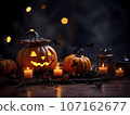 Halloween decorations background. Pumpkins on a dark background. Holiday Halloween 107162677