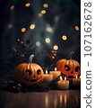 Halloween decorations background. Pumpkins on a dark background. Holiday Halloween 107162678