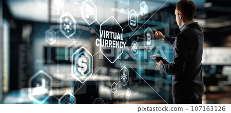 Currency symbols on a virtual screen. Virtual Currency Exchange Investment concept 2023 Currency symbols on a virtual screen. Virtual Currency Exchange Investment concept 2023 107163126
