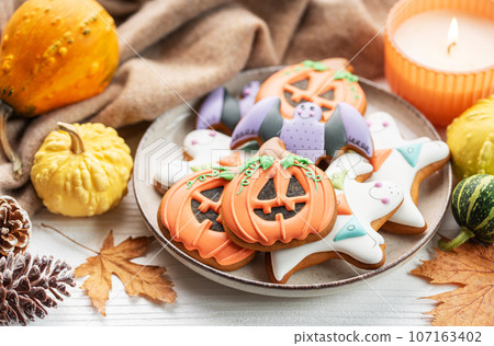 Multicolored Halloween homemade cookies 107163402