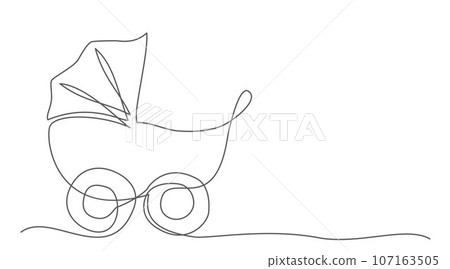 Baby stroller One line drawing isolated on white background 107163505
