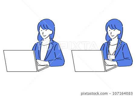 穿著夾克的女人操作電腦 107164083