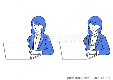 一名穿著西裝的女士正在操作電腦 107164084