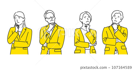 A set of business people, men and women, who are thinking and worrying. A set of business people, men and women, who are thinking and worrying. 107164589