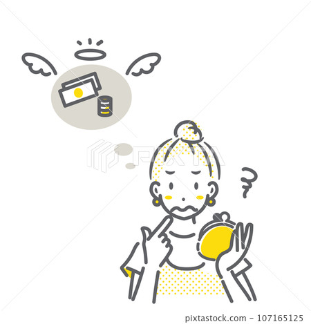 A young woman having trouble with money - simple and stylish line drawing illustration A young woman having trouble with money - simple and stylish line drawing illustration 107165125