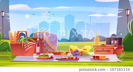 Retro picnic in morning city park 107165154